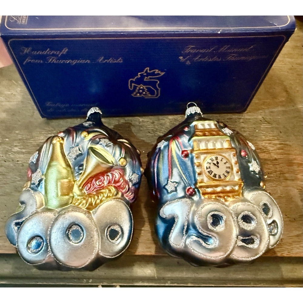 Vtg 2 Krebs Glas Lauscha Ornament Germany 1999 2000 Y2K Big Ben BOX NICE!